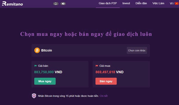 Chọn Bán bitcoin để tiến hành giao dịch